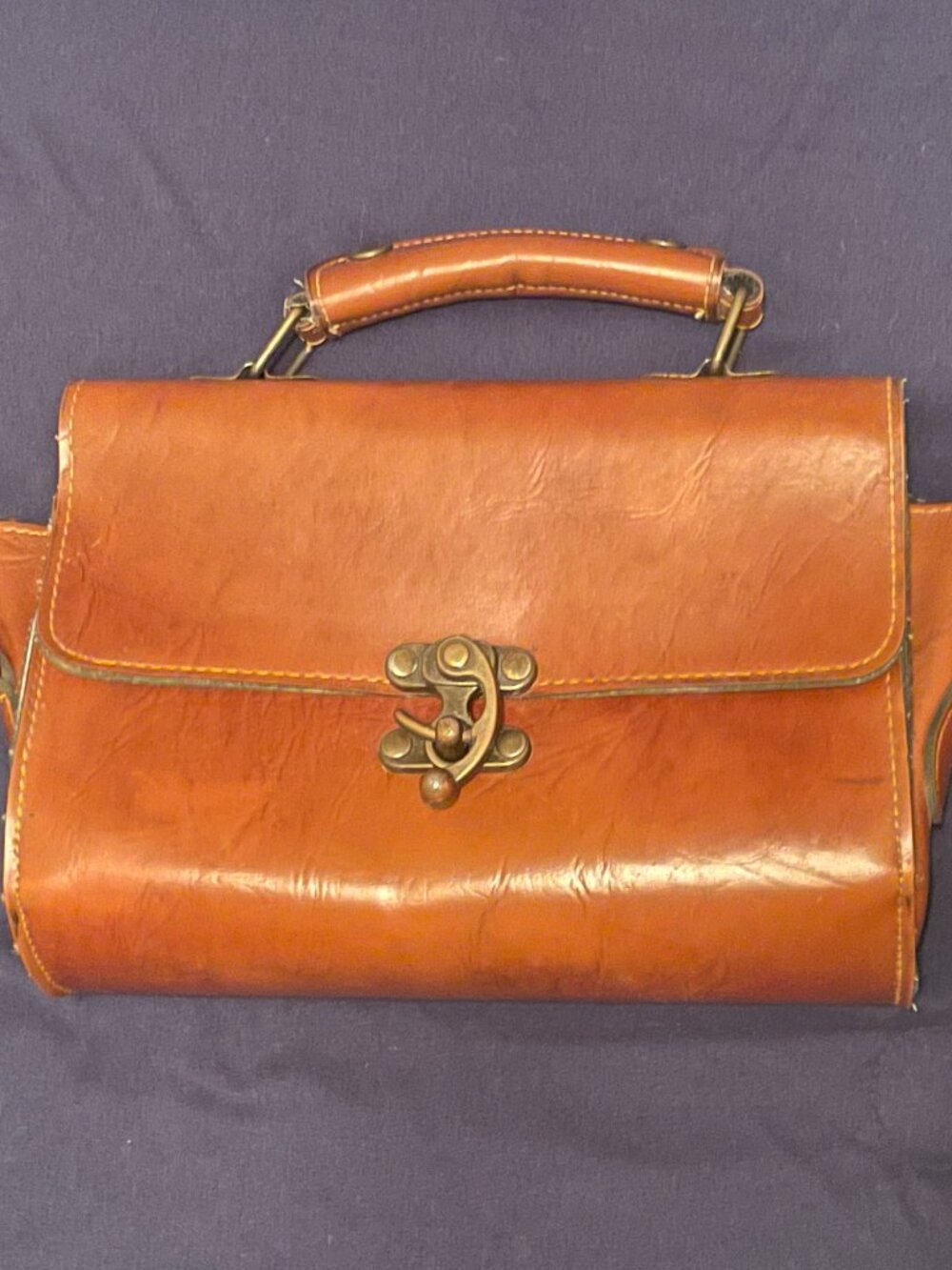 RARE! Vintage Leather Satchel Purse | Unique Hardware